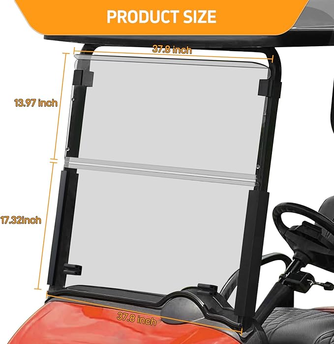 Golf Cart Foldable Windshield Fits 2008-Up EZGO RXV / Freedom RXV Only, 3/16" (5MM) Thicken Fits 1-1/4" Struts, Front Folding Windshield Replacement, Included Hardware
