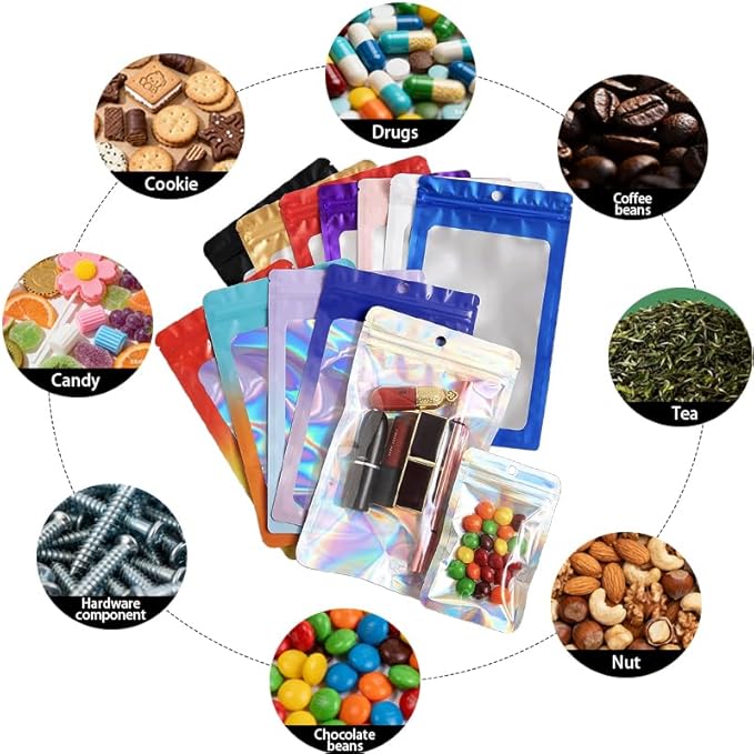 100 Pack Resealable Plastic Bags for Food Storage, Zipper Bags with Clear Front Window, Packaging Pouch for Small Business (Gold, 3.2x5.5 inch)