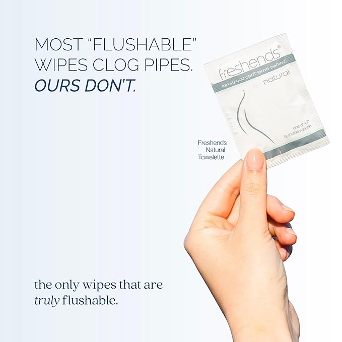 Freshends Flushable Individually Wrapped Wipes – 50 Bulk Pack Luxurious Towelettes, Guest Bathroom Essentials for Weddings, Restaurants, Bars & Clubs – Olive, Travel-Size, Disposable