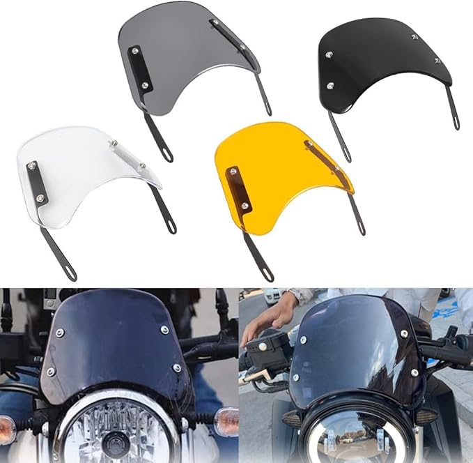 FABULETTA Motorcycle Windscreen Wind Deflector Front Flyscreen with Mount Bracket (White)