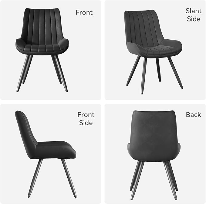 Mid Century Modern Dining Chairs Set of 4, Soft Cushion Upholstered Fabric Kitchen Chairs, Black