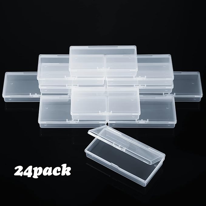 SATINIOR 24 Packs Small Clear Plastic Beads Storage Containers Box with Hinged Lid for Storage of Small Items, Crafts, Jewelry, Hardware (4.8x2.44x0.9 Inches)