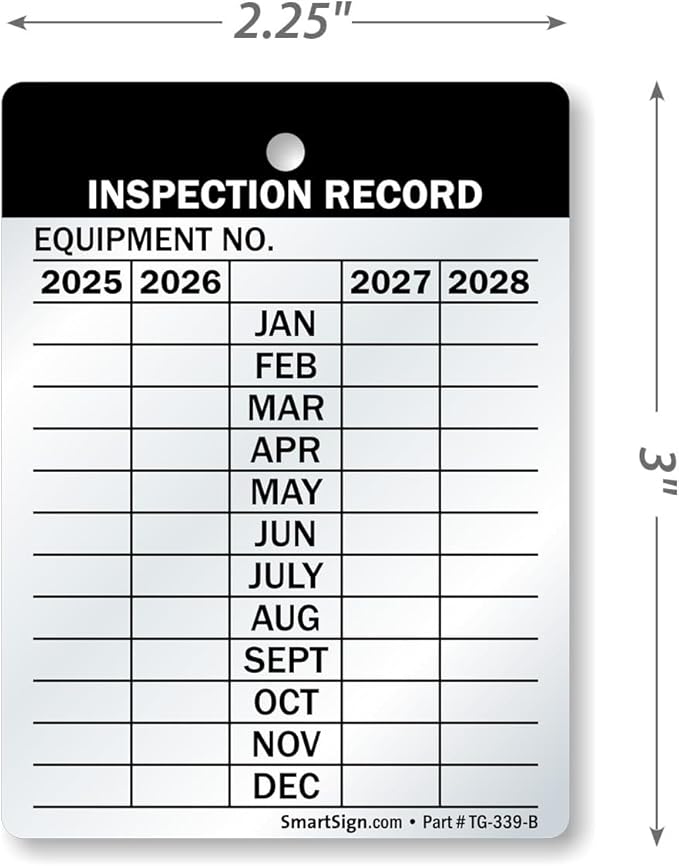 SmartSign Inspection Record Tags, 4-Year Maintenance Write-On Tags, 3 x 2.25 inch, 20 mil Thick Heavy Duty Aluminum, Pack of 10