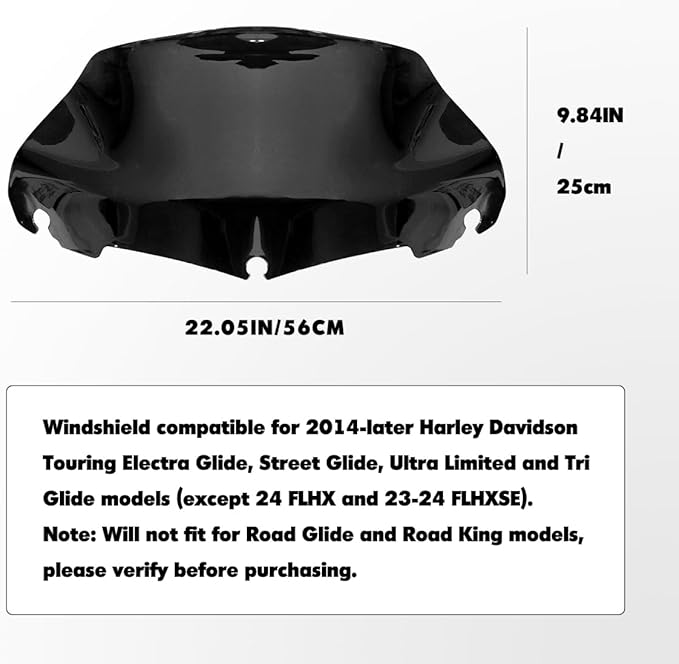 9" Windshield Windscreen for 2014-2024 Harley Davidson Touring Street Glide Electra Glide/Ultra Limited/Tri Glide FLHT FLHX FLHXS FLHTK, Black