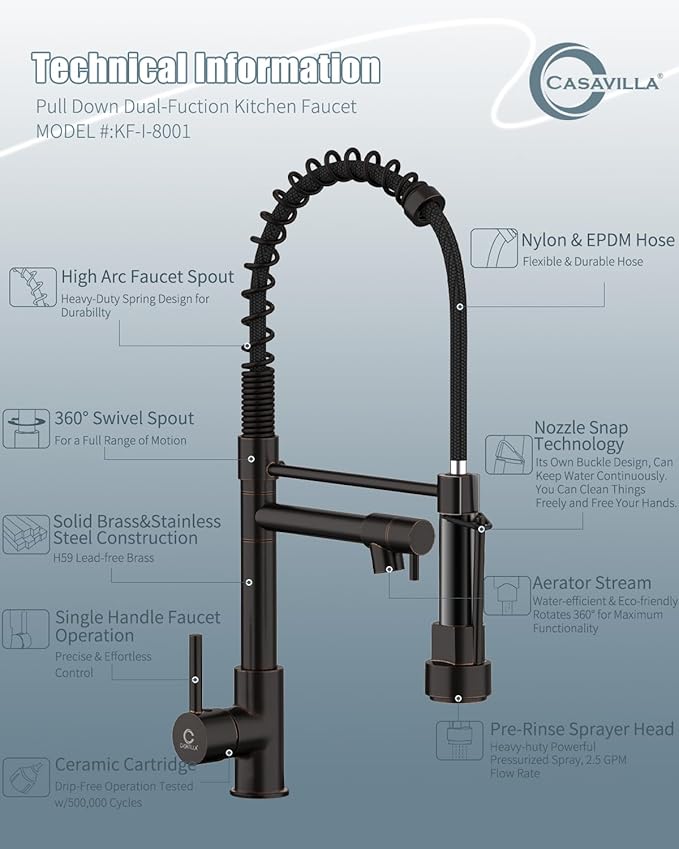 Kitchen Faucets, Oil Rubbed Bronze Kitchen Faucet, Pull Down Kitchen Sink Faucet with Sprayer, Commercial Stainless Steel Spring Faucets for Kitchen Sinks, Single Handle with High Arc Spring
