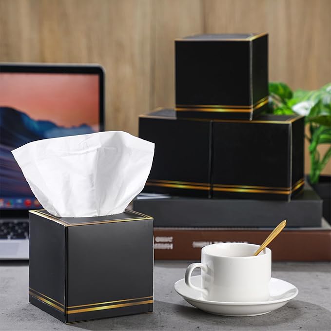 12 Pack Facial Tissues Cube Boxes Face Box 600 Sheets 3 ply Soft Paper Square Tissues Bulk for Car Pocket Toilet Household Bedroom Family(Black)