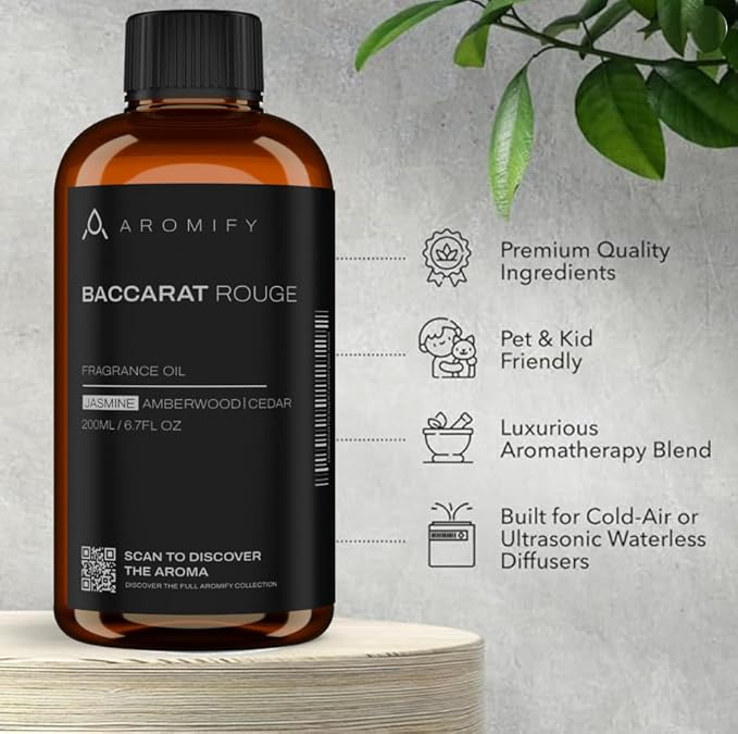 Diffuser Oil Inspired by Baccarat Rouge, 6.7 FL Oz, 200 mL,Luxury Hotel Scent for Home, Bathroom, Spa & Office, Essential Oil Blend for Aromatherapy, Amberwood & Cedar.