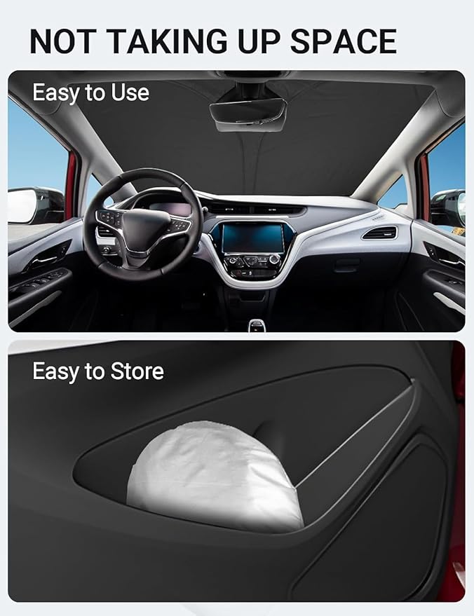 Proadsy 2025 Upgrade Windshield Sun Shade Custom Fit Chevy Bolt 2017-2024 2025 (NOT for Chevy Bolt EUV) 4-Layer Foldable Front Sunshade Protector Sun Visor Blocks UV Rays Keep Car Cooler