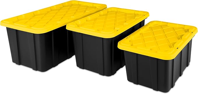 Sterilite 24-Pack Stackable Storage Bins, Heavy Duty Totes w/ Lids, 17 Gallon, Black/Yellow