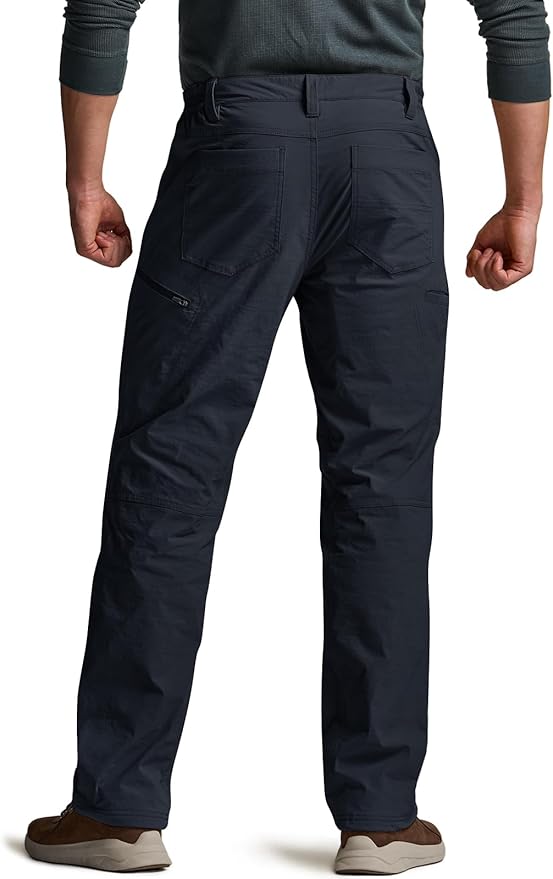 CQR Men's Winter Fleece Lined Pants, Water-Resistant Outdoor Stretch Work Pants, Windproof Casual Pants with Pockets