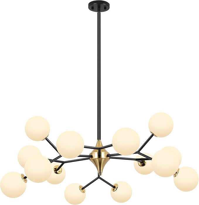 COCOSTAR Black and Gold Dining Room Chandelier, 15 Lights Modern Sputnik Chandelier for Kitchen Island Living Room Bedroom, Ceiling Light Fixture Over Table, G9 Base
