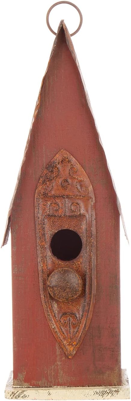 Glitzhome 13.25" H Wood Hand Painted Distressed Garden Birdhouse Hanging Bird House for Outdoors