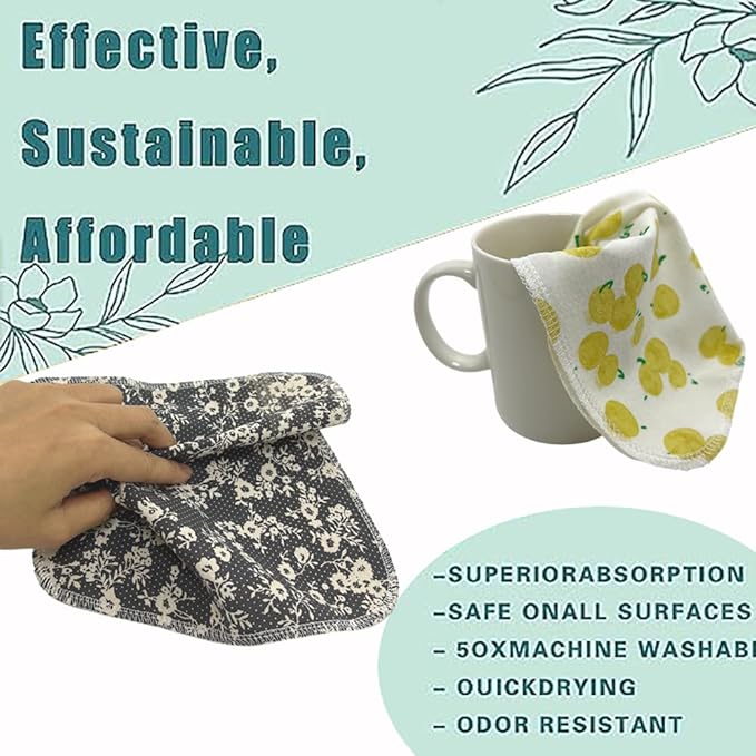 Reusable Paper Towel Rolls 20 Pack,Washable Napkin Cloth Value Set of 4 Colors 20 Pack of Paperless Towel-100% Cotton, Super Soft, Absorbent Made to Last (Lemon)