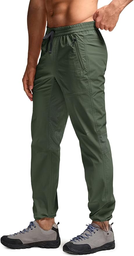 CQR Men's Lightweight Vent Hiking Pants, Water-Resistant & Breathable Sports Outdoor Athletic Pants with Elastic Waist
