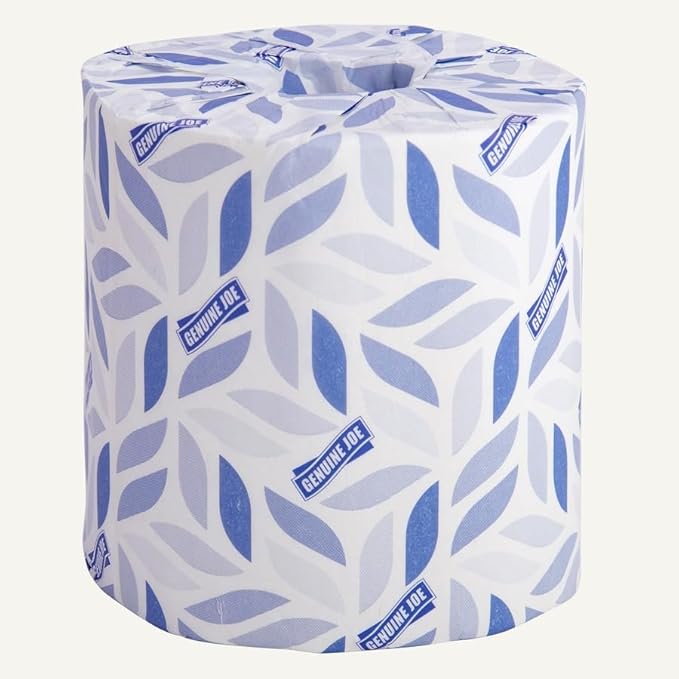 Genuine Joe Embossed Bath Tissue, 2-Ply, Septic Safe, Individually Wrapped, 4" x 3.75", 400 Sheets/Roll, 24 Count