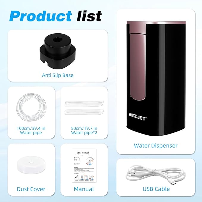 Water Dispenser for 5 Gallon Bottle with Digital Display, 4 Dispense Modes, Portable USB Charging Electric Water Pump, Foldable Spout, Food-Grade Water Jug Pump for Home, Office, RV, Campin-Rose Gold