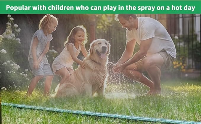 Watoo 2025 Sprinkler Hose & Soaker Hose for Yard - 50 FT Reinforced Flat Garden Hose with Holes, Heavy Duty No-Kink Lawn Irrigation Hose (Includes Stakes, High Pressure Spray)