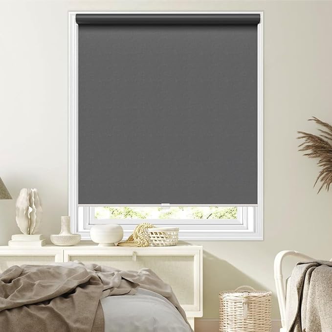 Cordless Roller Shades Blackout Blinds for Windows Room Darkening Rolled Up Shades with Spring System, UV Protection Window Shades Door Blinds for Home and Office(40" W x 72" H, White)