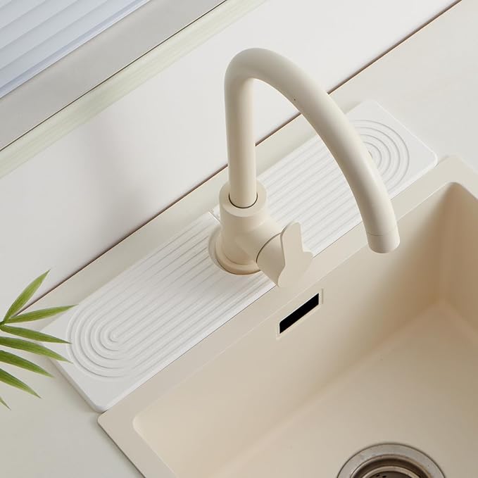 Stone Faucet Mat for Kitchen Sink,Super Absorbent Diatomite Fast Drying Stone and Bathroom Stone Tray for Counter Quick Drying Splash Guard,Prevents Moisture Buildup Sink(White,15.8" x 3.9")