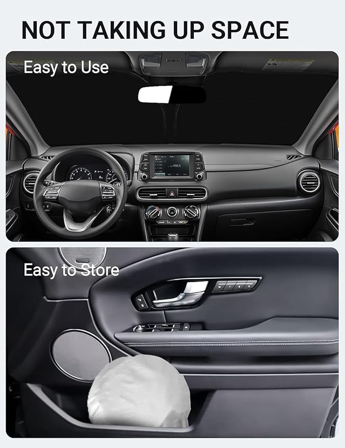 Proadsy 2025 Upgrade Windshield Sun Shade Custom Fit Hyundai Kona 2018-2023 4-Layer Foldable Front Sunshade Protector Sun Visor Blocks UV Rays Keep Car Cooler Accessories