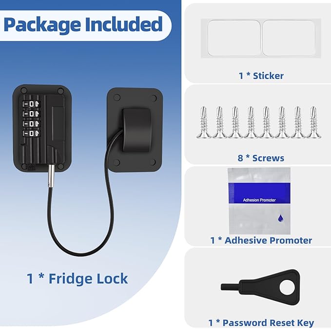 Refrigerator Lock, Heavy Duty Fridge Locks for Kids, Freezer Lock with Combination for Refrigerator Drawer Cabinet Safety, Easy to Install No Keys Needed Black, 2 Packs