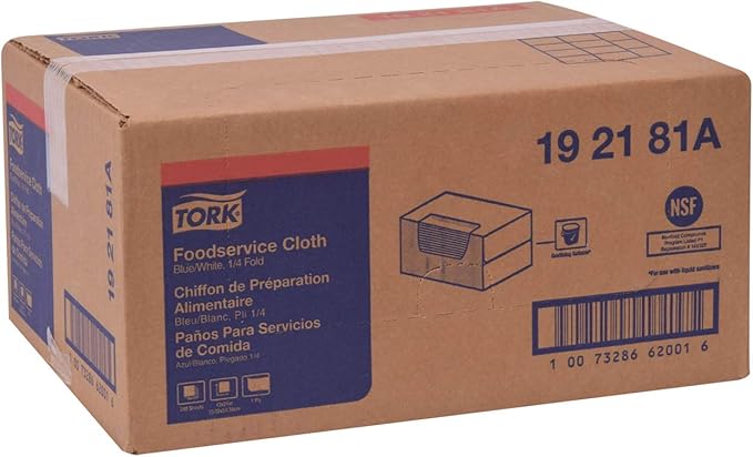 Tork Foodservice Cleaning Towel Blue/White Self Dispensing, 1/4 Folded, 1 x 240 Cloths, 192181A