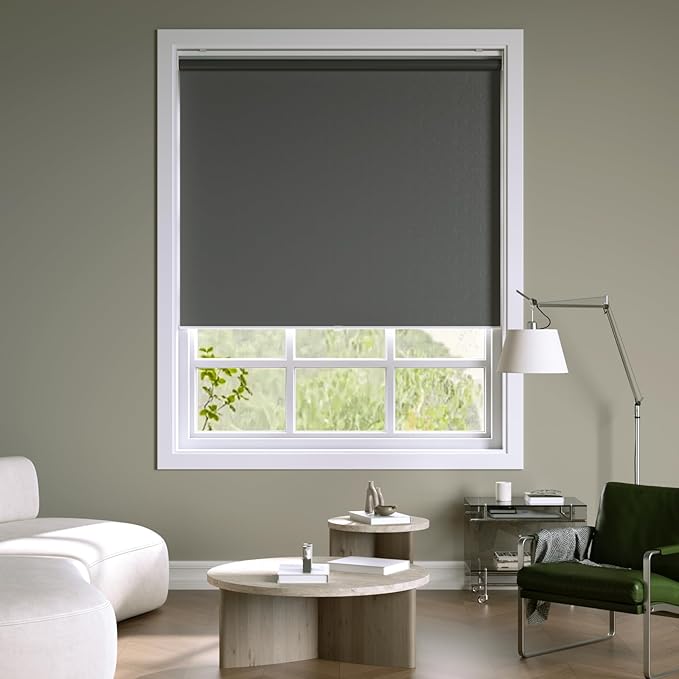 Cordless Roller Shades Blackout Blinds for Windows Room Darkening Rolled Up Shades with Spring System, UV Protection Window Shades Door Blinds for Home and Office (Grey, 33" W x 72" H)