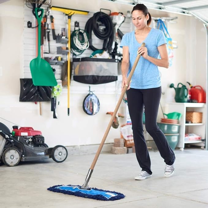 Nine Forty 36" Premium Nylon Dust Mop with Wood Handle - Heavy Duty Mop Head for Industrial, Commercial, and Residential Cleaning - Dry Floor Duster for Hardwood Surfaces and Commercial - Blue