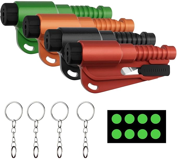 4 Pack Window Breaker Seatbelt Cutter Car Window Breaker Tool – Emergency-Proven 3-in-1 Escape Tool with Glass Breaker, Seatbelt Cutter & Whistle – Portable Keychain Design, Multi-Car Safety Kit