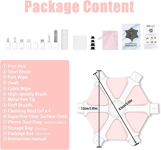 Phone Cleaning Kit for iPhone Charging Port, Star Design Keyboard Cleaner Kit Tool for Earphone Charger Lightning Port with Putty, Electronic Repair Clean Kits for Cellphone Speaker Earbud iPad