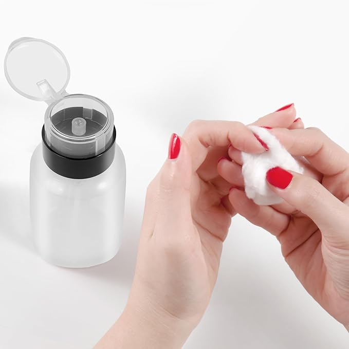Nail Polish Remover Pump, YAMYONE 2 Pack Acetone Pump Dispenser, Alcohol Dispenser Push Down Empty Lockable Pump Dispenser Bottle for Nail Polish and Makeup Remover, 200ml(6.8oz)