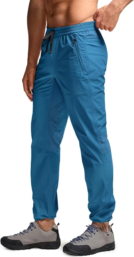 CQR Men's Lightweight Vent Hiking Pants, Water-Resistant & Breathable Sports Outdoor Athletic Pants with Elastic Waist