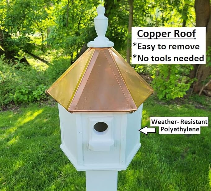 Amish Handmade Birdhouse with Copper Top, US Handmade, Bird Lovers (Copper Roof, 2 Compartments)