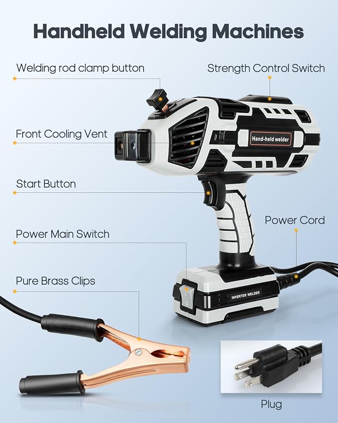 Handheld Welder Machine, 110V IGBT Inverter Portable Welding Machine with 6 Variable Current Adjustment, 20-120Amp Portable ARC Welder for 1/16''-1/8'' Welding Rod