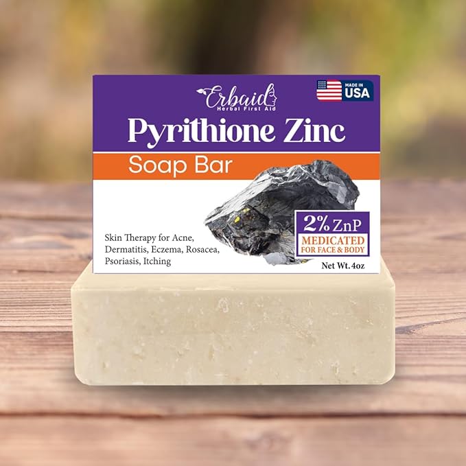 Pyrithione Zinc Soap Bar for Face & Body, 4oz | 2% ZnP Bar Soap Skin Repair Cleanser for Acne, Rosacea, Eczema, Dermatitis, Psoriasis, Itching | Cleansing, Calming Zinc Facial Wash Made in USA