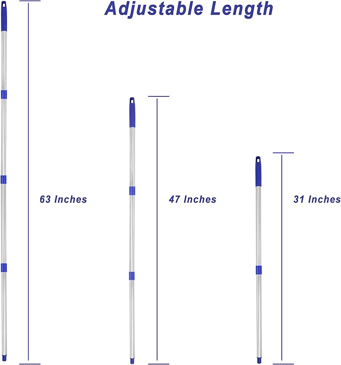 4-Section 1.3 ft. to 5.2 ft. Stainless Steel Pole Mop Replacement Handle Standard American Threading Compatible with All Cleaning Head with 3/4 Inch American Threading System