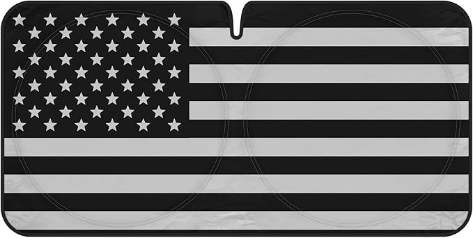 Motor Trend USA Black American Flag Car Windshield Sun Shade for Front Window, Foldable Car Sun Shade with Patriotic Graphic, Collapsible Sun Visor Sunshade for Cars Windshield (Medium 65" x 33")