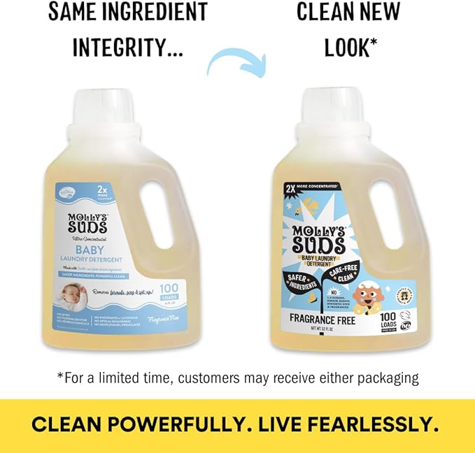 Molly's Suds Baby Liquid Laundry Detergent | Removes Formula, Poop & Spit-Up Stains | Extra Gentle for Infants, Babies, Toddlers (Fragrance Free, 200 Loads)
