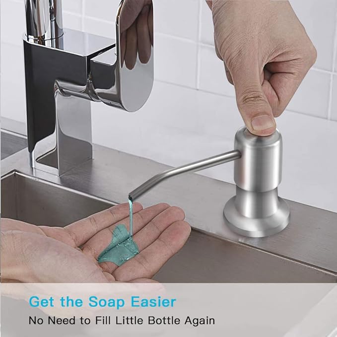Dish Soap Dispenser for Kitchen Sink (Brushed Nickel), Countertop Sink Soap Dispenser Water Pump with 47” No-Spill Extension Tube Kit Design for Kitchen Bathroom, No More Refills (Sliver)