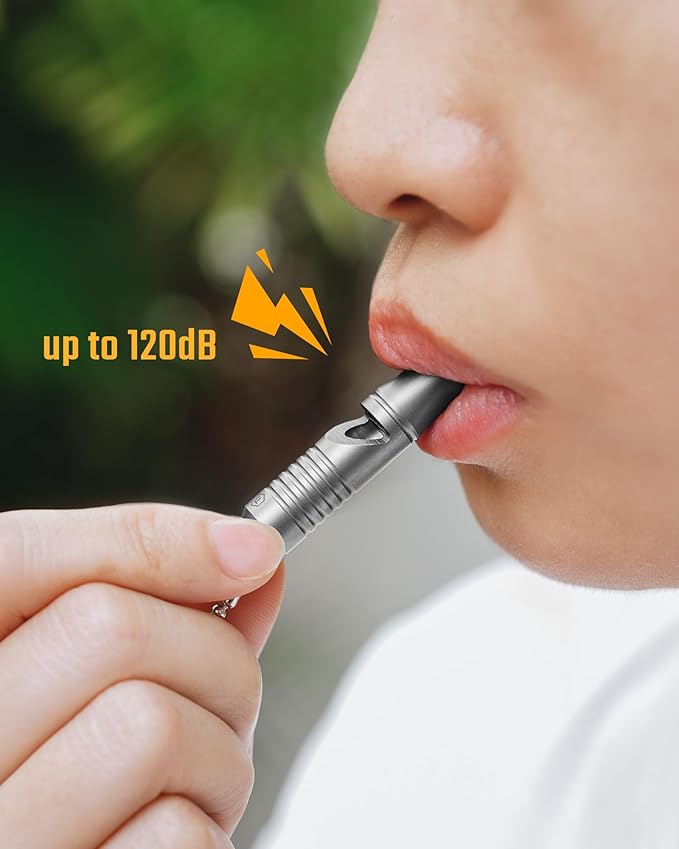 KeyUnity Titanium Emergency Whistle with Metal Lanyard, 120dB+, One-Piece Outdoor Survival Whistle, Ultra-Light, Rustproof