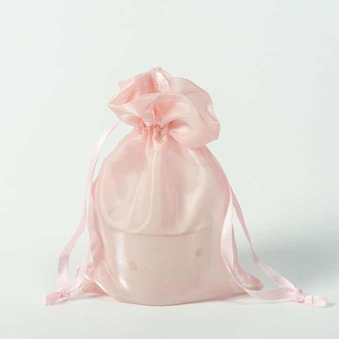 QIANF 20 Pcs Pink Small Organza Bags 4X6 inch for Wedding Favors with Drawstring, Mini Mesh Gift Bags Jewelry Pouch for Candy Bridal Shower Party Favor Baby Shower Christmas