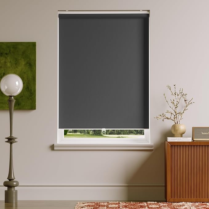 Cordless Roller Shades Blackout Blinds for Windows Room Darkening Rolled Up Shades with Spring System, UV Protection Window Shades Door Blinds for Home and Office (Grey, 34" W x 72" H)