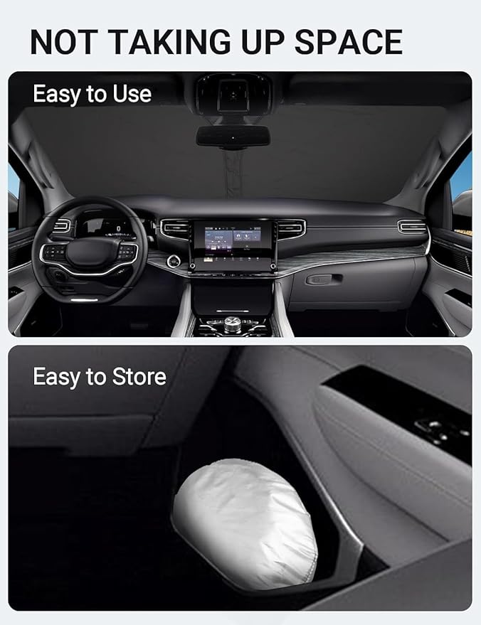 Proadsy 2025 Upgrade Windshield Sun Shade Custom Fit Jeep Wagoneer 2022-2024 2025 4-Layer Foldable Front Sunshade Protector Sun Visor Blocks UV Rays Keep Car Cooler Accessories