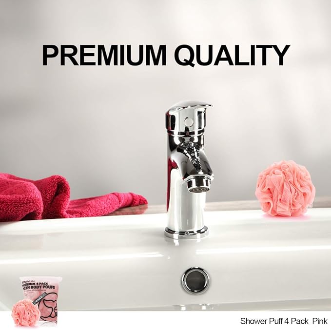 Loofah Sponge Bath Sponge for Women Men 4 Pack (Pink)