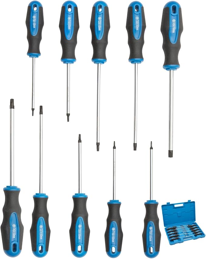 ROTATION Torx Screwdrivers Set 10-Piece, Magnetic Black Finished Tip with Center Hole, Professional Cushion Grip Screwdriver Set with High Torque