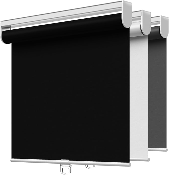 Cordless Roller Shades Blackout Blinds for Windows Room Darkening Rolled Up Shades with Spring System, UV Protection Window Shades Door Blinds for Home and Office (Black, 70" W x 72" H)