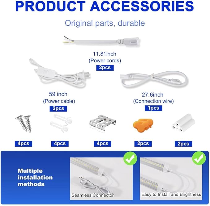 Led Shop Lights,4FT LED Light 50W 6500K 7000LM Led Daylight,Garage Light Linkable Clear Cover Integrated V-Shape for Garage Warehouse Workbench Workshop(2-Pack)