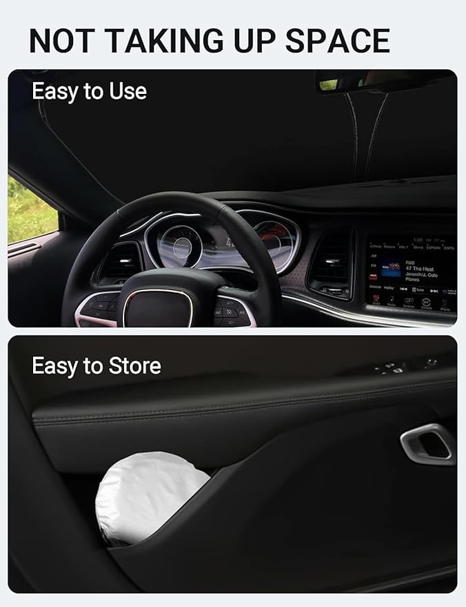Proadsy 2025 Upgrade Windshield Sun Shade Custom Fit Dodge Challenger 2015-2024 2025 4-Layer Foldable Front Sunshade Protector Sun Visor Blocks UV Rays Keep Car Cooler