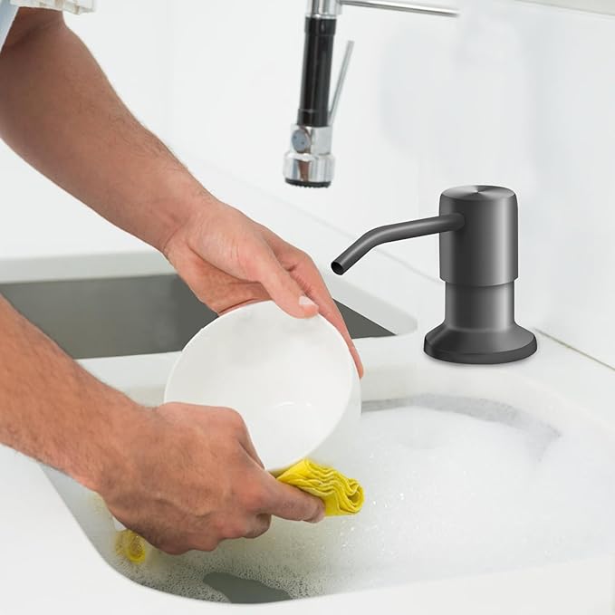Soap Dispenser for Kitchen Sink and Extension Tube Kit, Stainless Steel Countertop SoapDispenser with 47 Inches Tube Connects Directly to Soap Bottle, Hand and Dish Soap Dispenser Pump (Gray)