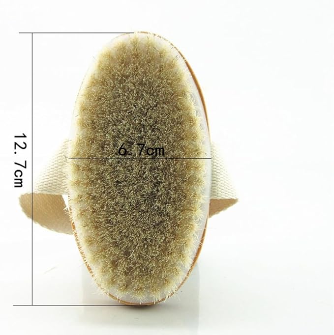 Wooden Soft Horsehair Mane Natural Bristles Bath & Shower Brush, 5x2.8 Inch Oval Shape Dry Body Brush Scrubber for Exfoliating, Detox and Cellulite, etc. (White Horsehair)